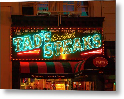 Tads Steaks Sign Metal Print featuring the photograph Tads Steaks Sign by Bonnie Follett