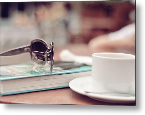 Refreshment Metal Print featuring the photograph Tea, Book, And Sunglasses by Eka Johnson Photography