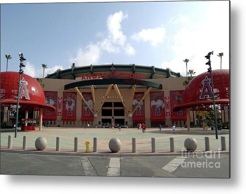American League Baseball Metal Print featuring the photograph Texas Rangers V Los Angeles Angles Of by Mlb Photos