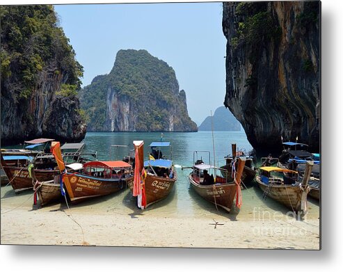 Islands Metal Print featuring the photograph THAI Longboats by Thomas Schroeder