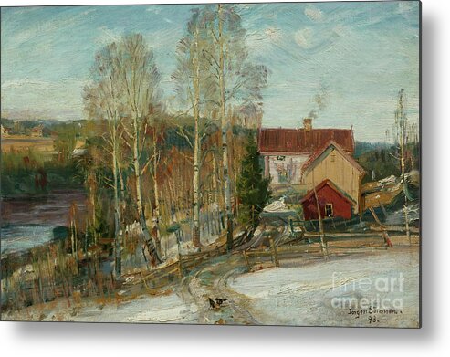 Landscape Metal Print featuring the painting Thaw in Askim by O Vaering