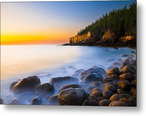 Nature Metal Print featuring the photograph The Boulder Beach At Sunrise Time by Mike He