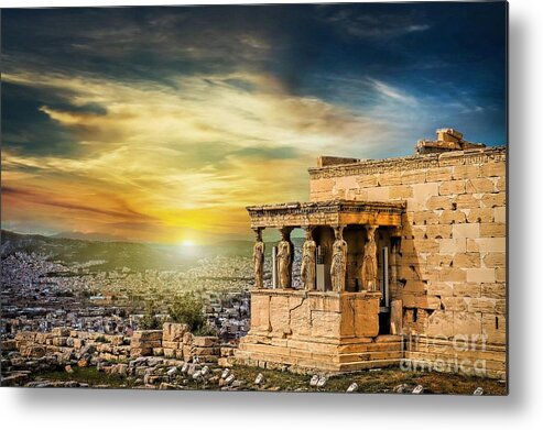 World Heritage Metal Print featuring the photograph The Caryatids of Acropolis in Athens, Greece by Stefano Senise