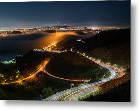 Fog Metal Print featuring the photograph The Golden Gate Bridge by Chuanxu Ren