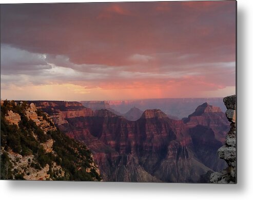 Scenics Metal Print featuring the photograph The Grand Canyon - Rain At Sunset At by Charles G Young