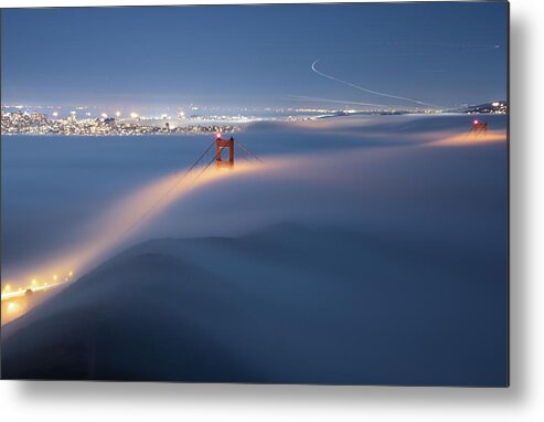 Fog Metal Print featuring the photograph The Magic Blanket Over Golden Gate Bridge by Jinghua Li
