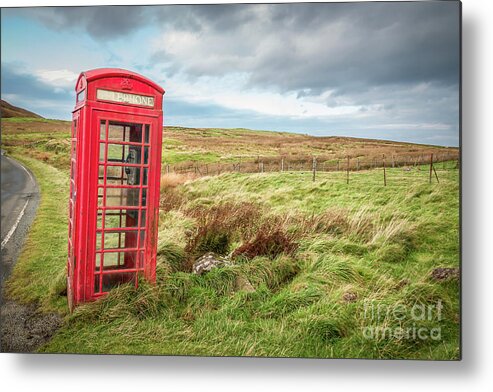 The Telephone On Skye Metal Print featuring the photograph The Red Telephone Box on Skye by Elizabeth Dow