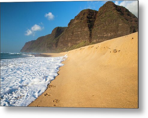 Long Metal Print featuring the photograph The Surf Comes Up Onto The Beach by Matthew Micah Wright