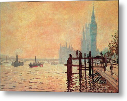 Sunset Metal Print featuring the painting The Thames and Westminster by Claude Monet