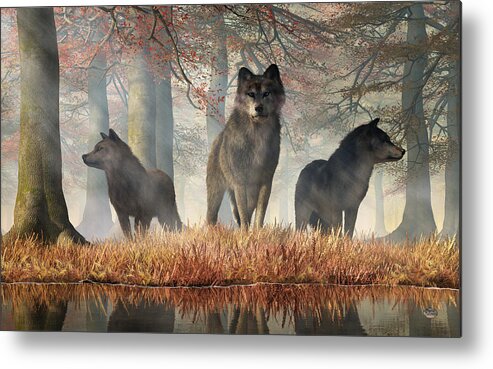 Wolves Of Autumn Metal Print featuring the digital art The Wolves of Autumn by Daniel Eskridge