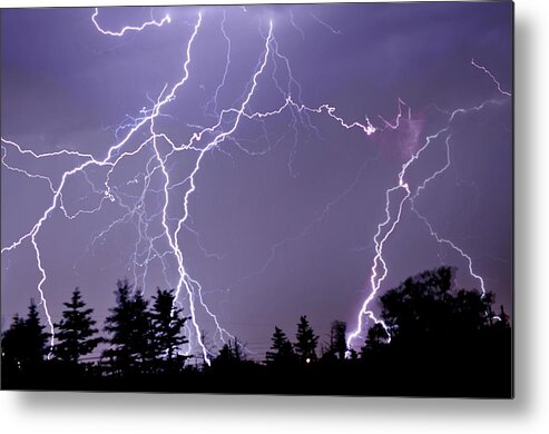 Cedar Tree Metal Print featuring the photograph Three Frames Of Lightning Hitting Cedar by Utah-based Photographer Ryan Houston