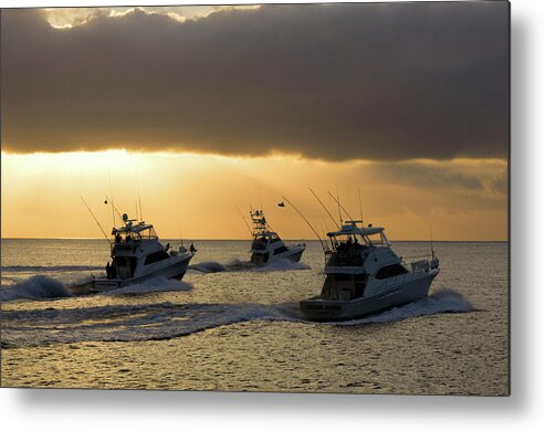 Fishing Metal Print featuring the photograph Three sport fishing boats head out off Catalina island t by David Shuler