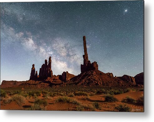 Monument Valley Tribal Park Metal Print featuring the photograph Totem Pole, Yei Bi Che and Milky Way by Dan Norris