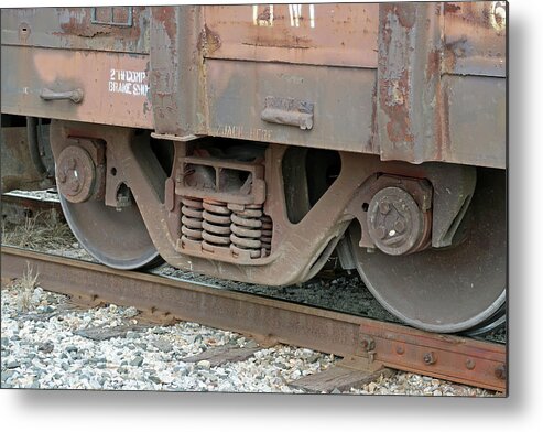 Train Wheels On Track Metal Print featuring the photograph Train Wheels on Track by Connie Fox