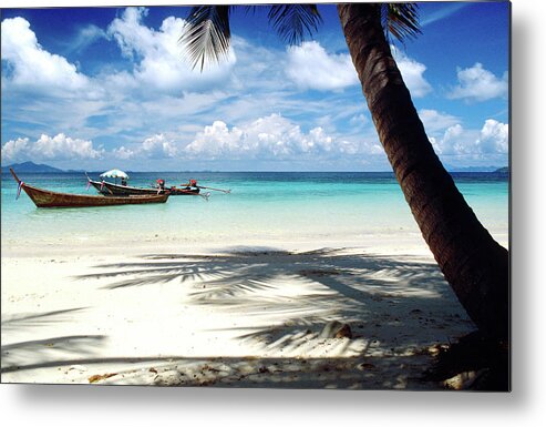 Tropical Tree Metal Print featuring the photograph Tropical Beach With White Sand, Palms by Prospero design