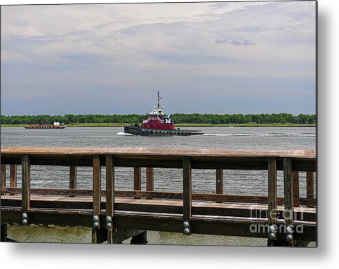 Tug Metal Print featuring the photograph Tug Boat Steaming up the Cooper River by Dale Powell