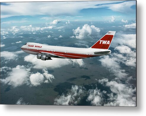 Trans World Airlines Metal Print featuring the mixed media TWA Boeing 747-131 by Erik Simonsen
