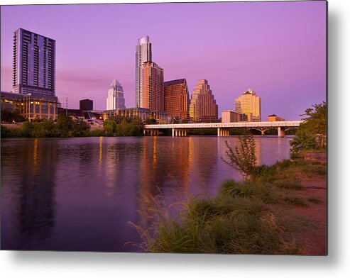 Grass Metal Print featuring the photograph Twilight View Of Austin, Texas by Billnoll