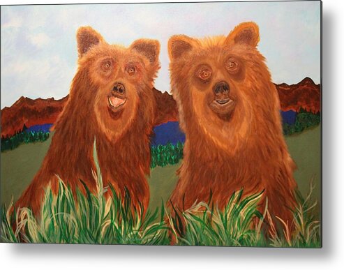 Bears Metal Print featuring the painting Two Bears in a Meadow by Bill Manson