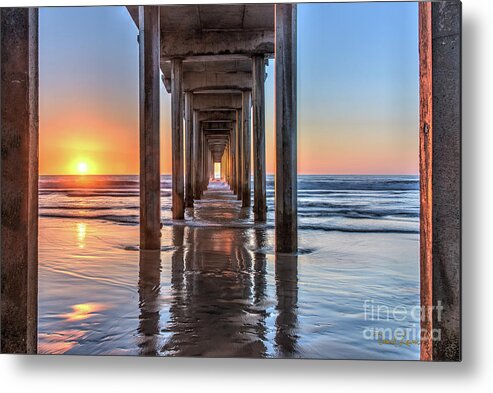 Beach Metal Print featuring the photograph Under Scripps Pier at Sunset ..Autographed.. by David Levin