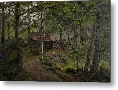 Forest Metal Print featuring the painting Under Traerne, Hoven Ved Mandal by Amaldus Nielsen