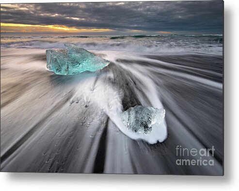 Iceland Metal Print featuring the photograph Icebergs on a Black Sand Beach at Sunrise by Tom Schwabel