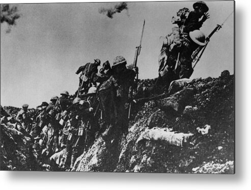 Trench Metal Print featuring the photograph Up And At Em by Hulton Archive