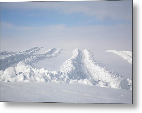 Snow Metal Print featuring the photograph Usa, Idaho, Tractor Track In Snow by Nivek Neslo