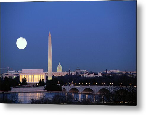 Clear Sky Metal Print featuring the photograph Usa, Washington Dc Skyline, Night With by James P. Blair