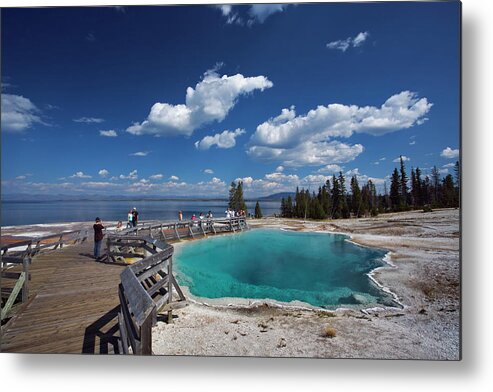 West Thumb Geyser Basin Metal Print featuring the photograph Usa, Wyoming, People On Boardwalk by Adam Jones