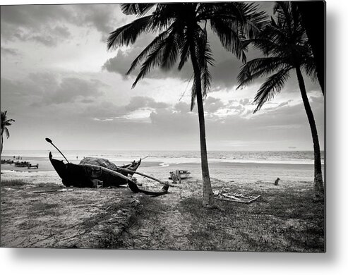 Tranquility Metal Print featuring the photograph Uttorda Beach , Goa, India Fishing Boat by Anoop Negi