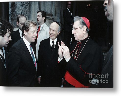 St. Patrick's Cathedral Metal Print featuring the photograph Vaclav Havel Greets Cardinal Oconnor by Bettmann