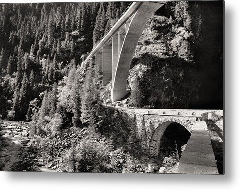 Graubünden Metal Print featuring the photograph Val di Lei Bridges, Old and New by Steve Ember