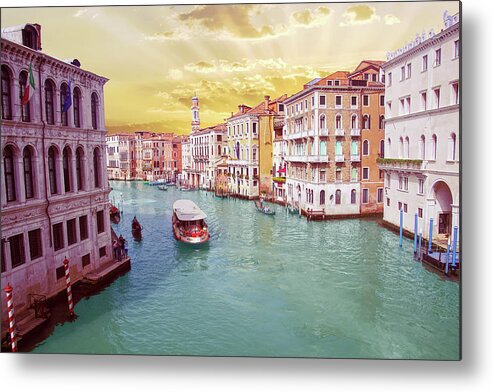 Grand Metal Print featuring the photograph Vaporetto cruises down the Grand Canal by Steve Estvanik