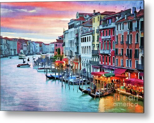 Venice Metal Print featuring the painting Venice, Grand Canal at sunset by Delphimages Photo Creations