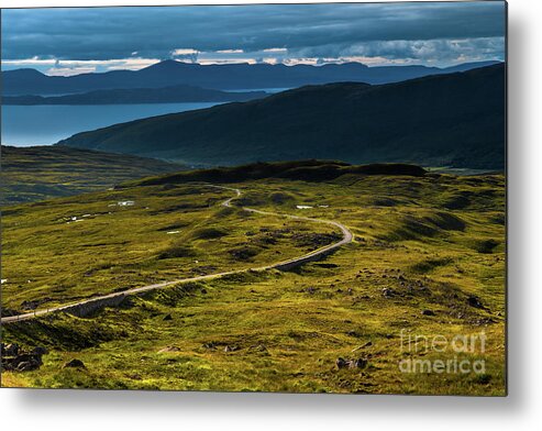 Adventure Metal Print featuring the photograph Applecross Pass, Scenic Landscape With Curvy Single Track Road And The Isle Of Skye In Scotland by Andreas Berthold