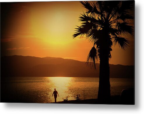 Landscape Metal Print featuring the photograph Walking down the beach by Milena Ilieva