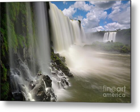 Iguazu Falls Metal Print featuring the photograph Long Exposure of Iguazu Falls in Brazil by Tom Schwabel