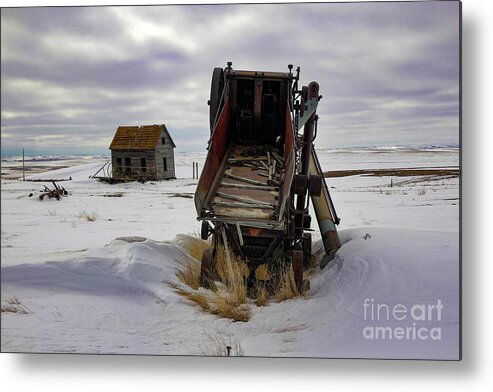 Rural Metal Print featuring the photograph Wheat thrasher and abandoned farmhouse by Jeff Swan