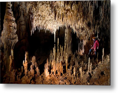 Cave Metal Print featuring the photograph While Crossing The Chamber Of Candles by Christian Roustan (kikroune)
