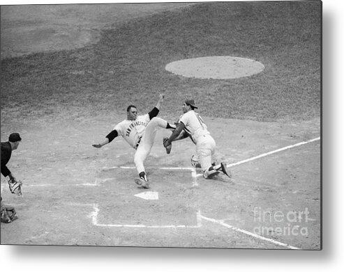People Metal Print featuring the photograph Willie Mays And Pat Corrales Falling by Bettmann