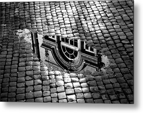 Outdoors Metal Print featuring the photograph Window Reflection In A Puddle by Enzo D.
