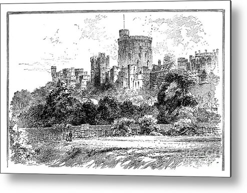 Engraving Metal Print featuring the drawing Windsor Castle, Berkshire by Print Collector