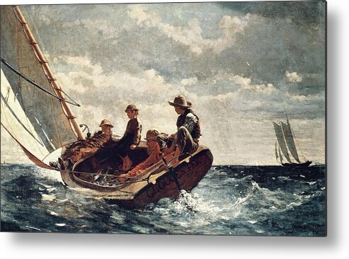 Painting Metal Print featuring the painting Winslow Homer Breezing Up -A Fair Wind-. Date/Period 1873 - 1876. Painting. by Winslow Homer