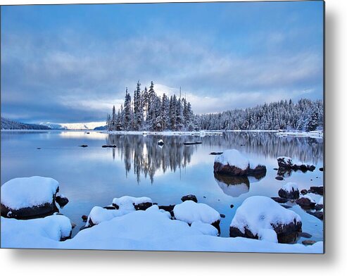 Winter Blues On The Lake Metal Print featuring the photograph Winter blues on the lake by Lynn Hopwood