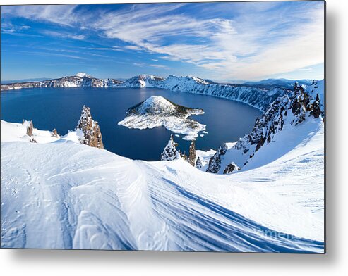Cliffs Metal Print featuring the photograph Winter Scene At Crater Lake Volcano by Matthew Connolly