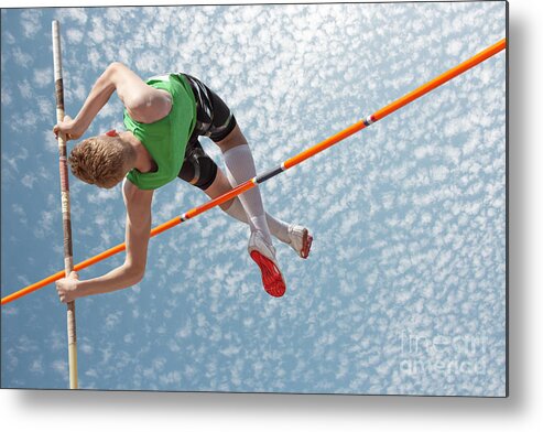 Young Metal Print featuring the photograph Young Athletes Pole Vault Seems by Mezzotint