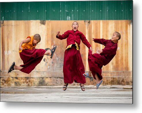 Dance Metal Print featuring the photograph Young Monks by Ajay Maharjan