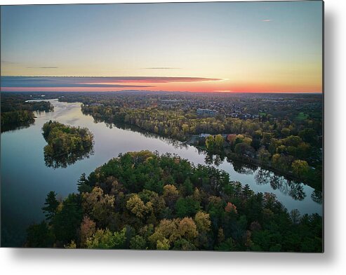 Drone Metal Print featuring the photograph Areal Sunset on the MilleIles river by Carl Marceau