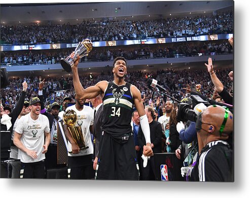 Giannis Antetokounmpo Metal Print featuring the photograph Bill Russell and Giannis Antetokounmpo #1 by Jesse D. Garrabrant